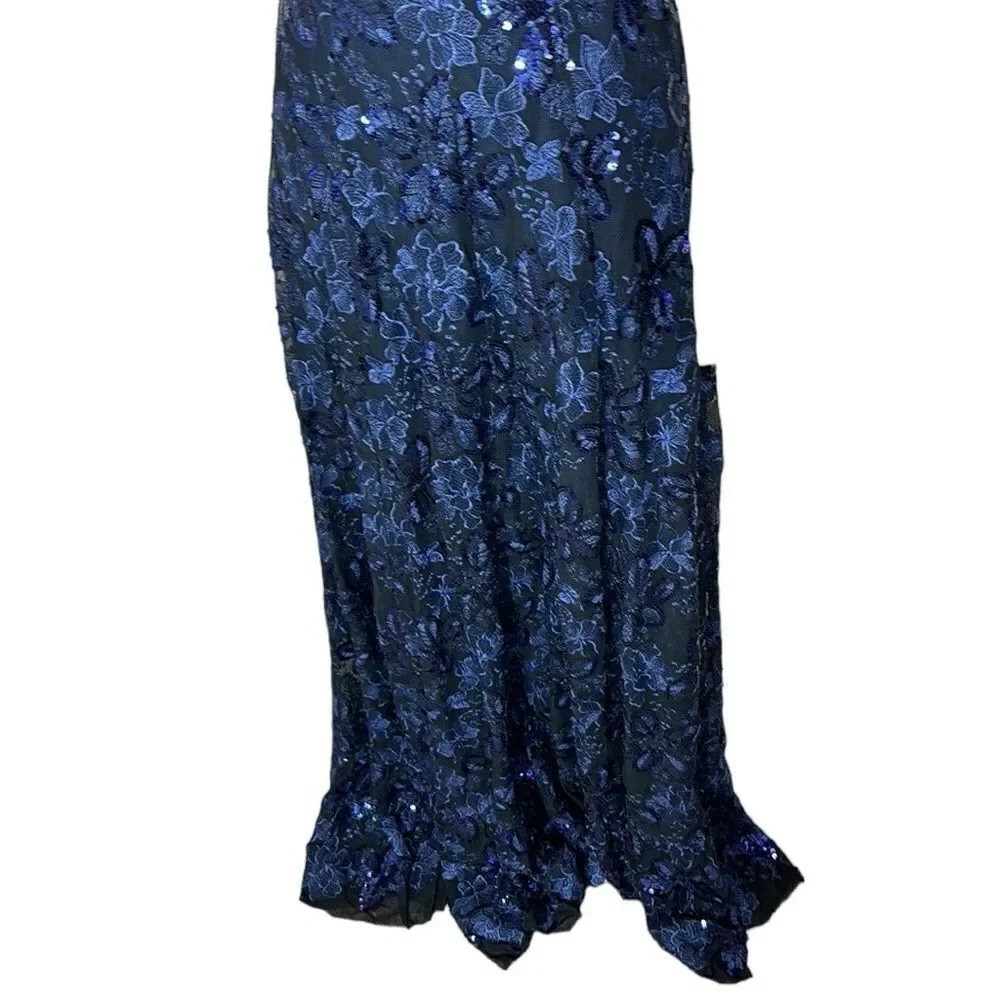 Dress the population anabel floral sequin gown navy small new prom maxi event - Picture 6 of 16